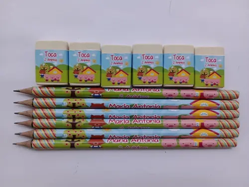 Kit Lápis com Borracha Personalizada Três Porquinhos