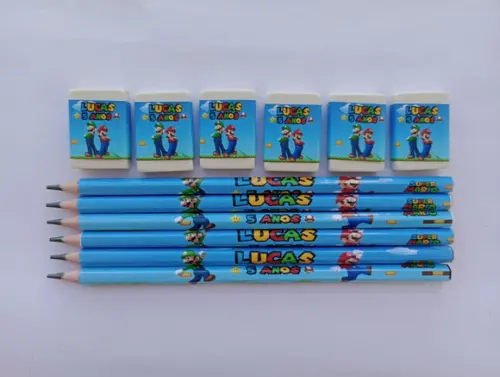 Kit Lápis com Borracha Personalizada Super Mario