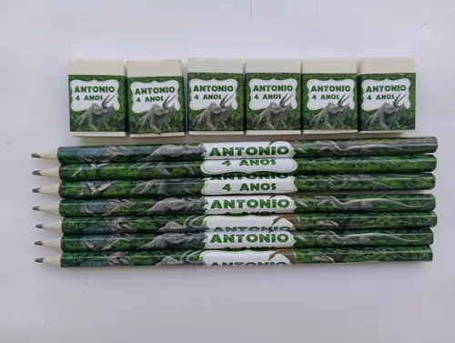 Kit Lápis com Borracha Personalizado Dinossauro
