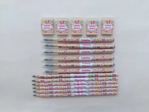 Kit Lápis com Caneta e Borracha Borboletas