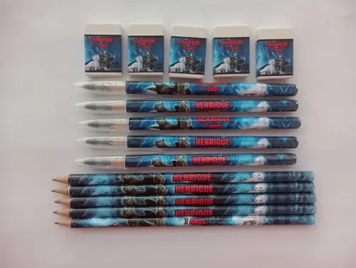Kit Lápis com Caneta e Borracha Como Treinar Seu Dragão