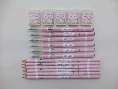 Kit Lápis com Caneta e Borracha Jardim Encantado