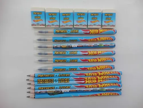 Kit Lápis com Caneta e Borracha Hotwheels