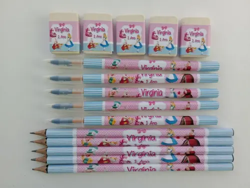 Kit Lápis com Caneta e Borracha Personalizado Alice