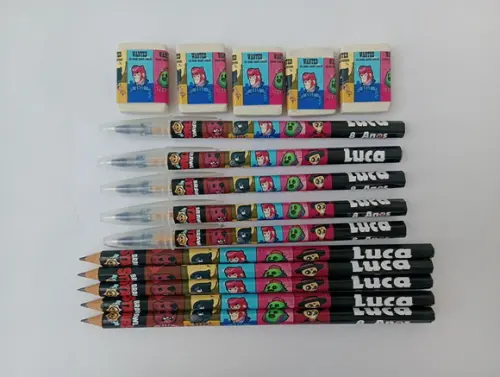 Kit Lápis com Caneta e Borracha Personalizado Brawl Stars