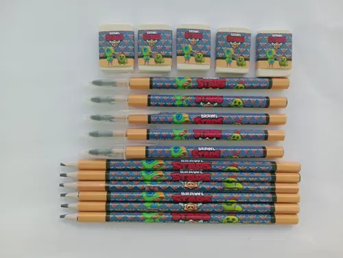 Kit Lápis com Caneta e Borracha Personalizado Brawl Stars