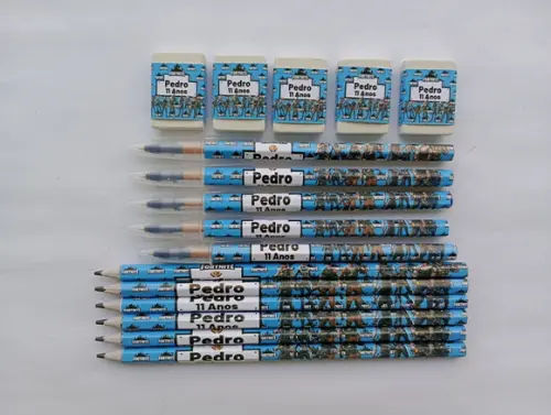 Kit Lápis com Caneta e Borracha Personalizado Fortnite