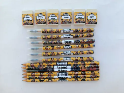 Kit Lápis com Caneta e Borracha Personalizado Fortnite