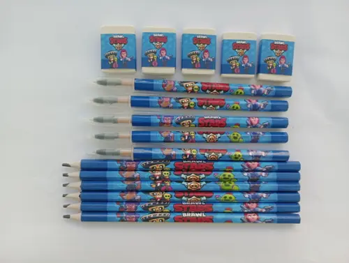 Kit Lápis com Caneta e Borracha Personalizado Brawl Stars