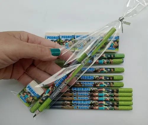 Kit Lápis com Caneta e Borracha Personalizado Minecraft