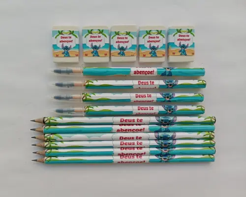 Kit Lápis com Caneta e Borracha Personalizado Stitch