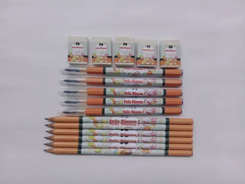 Kit Lápis com Caneta e Borracha Personalizado Páscoa