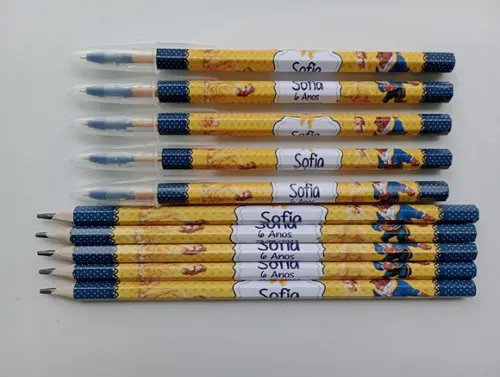 Kit Lápis com Caneta Personalizada Bela e a Fera