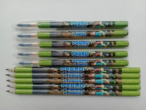 Kit Lápis com Caneta Personalizada Minecraft