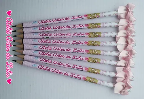Lápis Personalizado Floral com Lacinho
