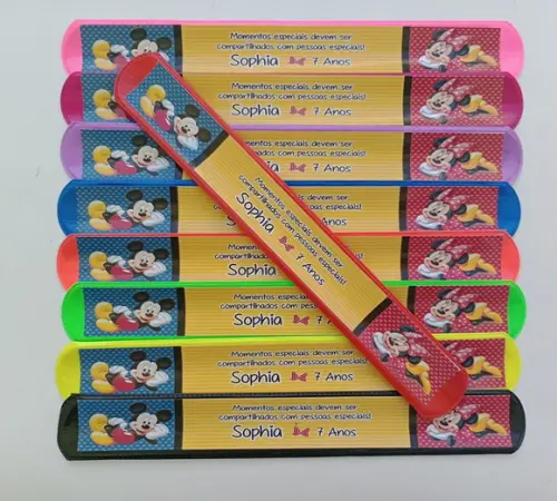 Pulseira Bate Enrola Mickey e Minnie Cores Sortidas