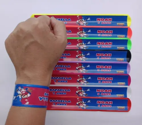 Pulseira Bate Enrola Sonic e Mario Cores Sortidas