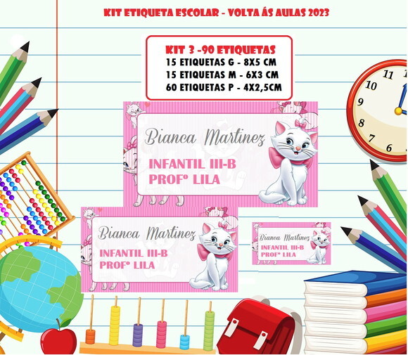 Kit 3 Etiqueta Volta as Aulas - Gatinha Marie