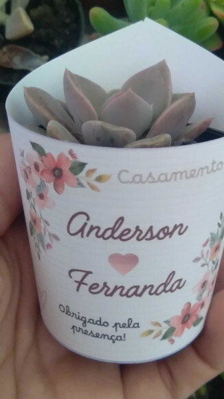 Mini Suculenta no Rótulo Branco- Casamento