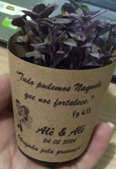 Mini Suculenta no Rótulo Kraft - Noivado