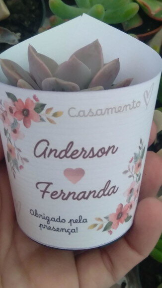Mini Suculenta no Rótulo Branco- Casamento