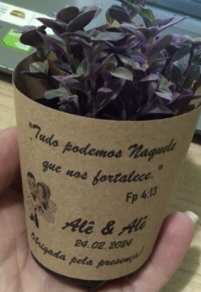 Mini Suculenta no Rótulo Kraft - Noivado