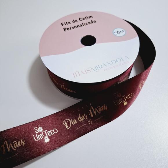 50m Fita Cetim Personalizada 38mm Imp. Dourada (leia a Descriçã