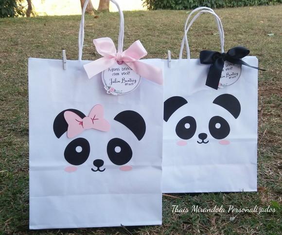 10 Sacolinhas de Papel 3D Luxo com Tag Panda Floral