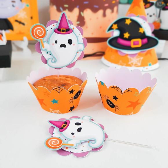 12 Saias Cupcake + Topper Halloween