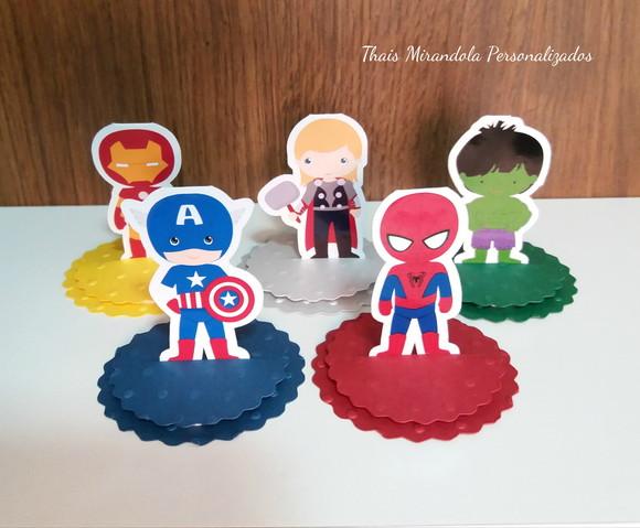 30 Apliques 3D Totem Vingadores Kids (redondo)