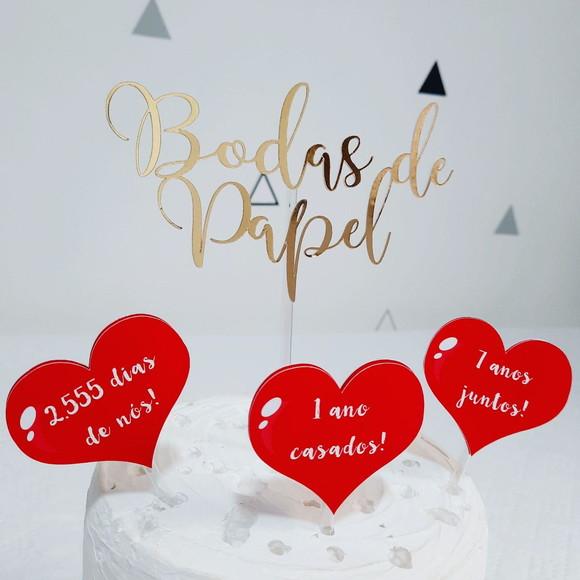 Topo de Bolo Bodas de Papel