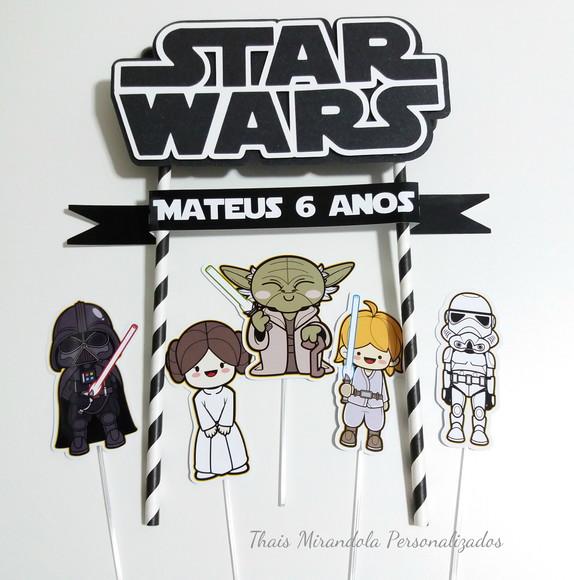 Topo de Bolo Star Wars - Preto e Branco