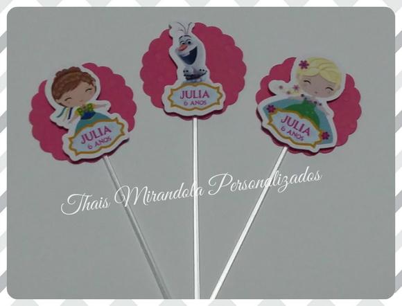 30 Topper 3D Frozen Febre Congelante, com palitinho