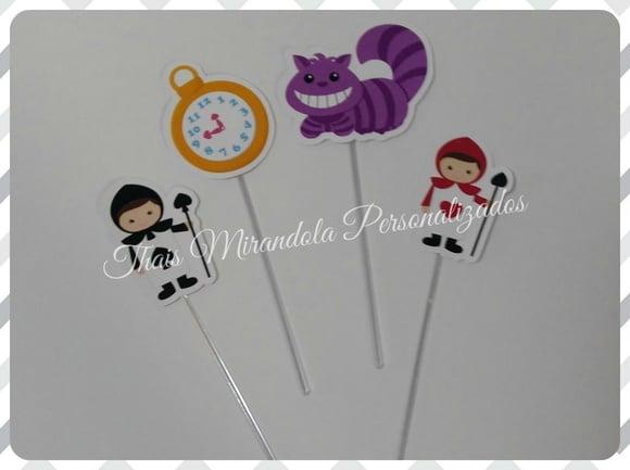 30 toppers Simples Alice no País das Maravilhas, com palitinho