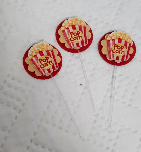 30 toppers 3D Pipoca, com palitinho