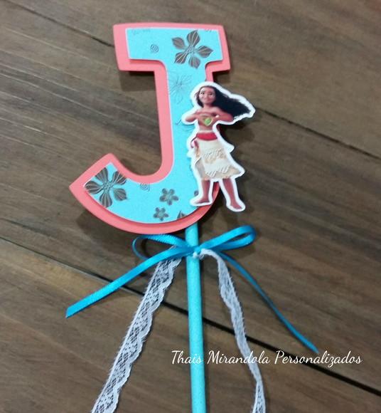 10 toppers Alto 3D Moana, com canudo de papel