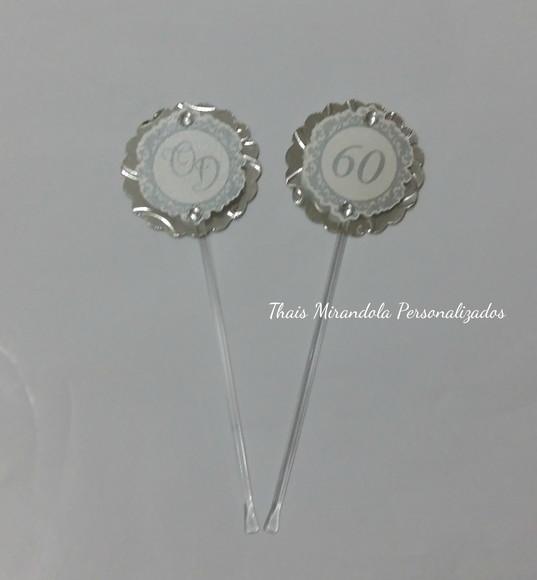 30 toppers 3D Bodas de Diamante, com palitinho