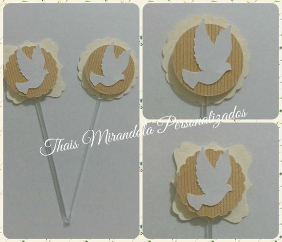 30 toppers 3D Batizado, com palitinho
