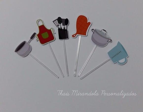 30 toppers Simples Chá de Cozinha, com palitinho