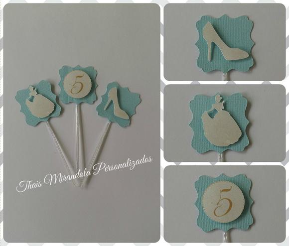 30 toppers 3D Cinderela, com palitinho