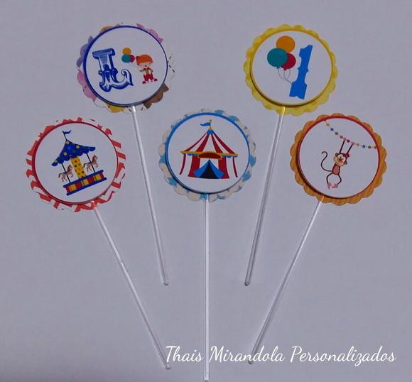 30 toppers Simples Circo, com palitinho