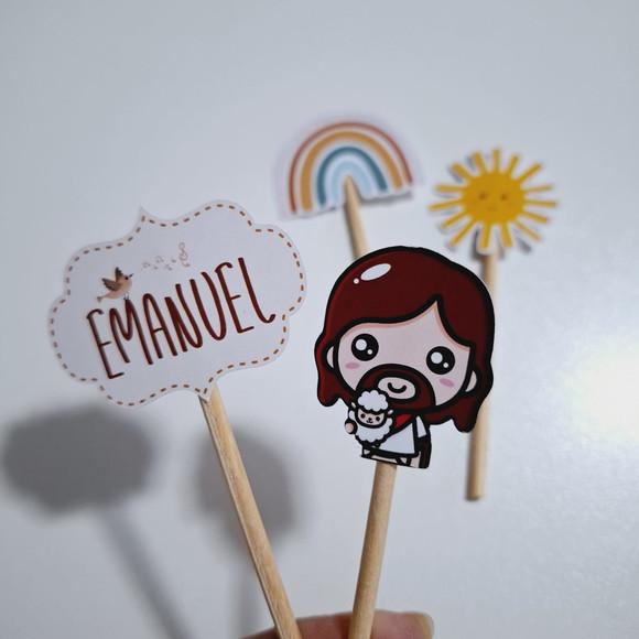 30 toppers Simples Volta ao Sol com Jesus, com palitinho