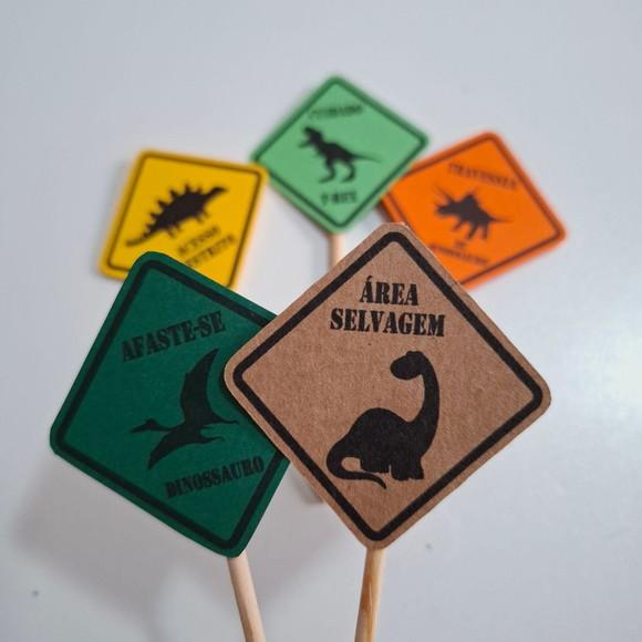 30 toppers Simples Dinossauros Placas, com palitinho