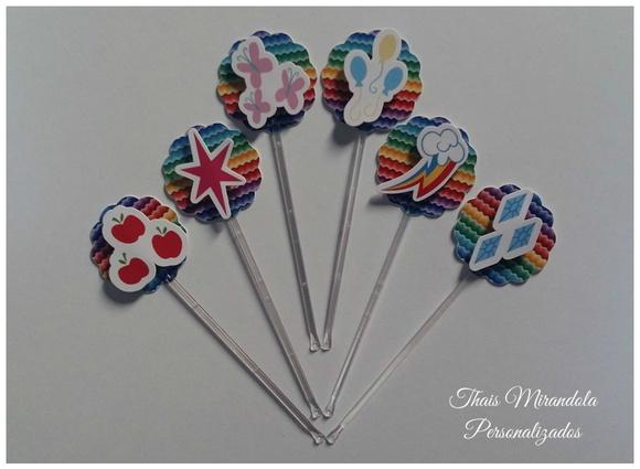 30 toppers 3D Equestrias Mini, com palitinho