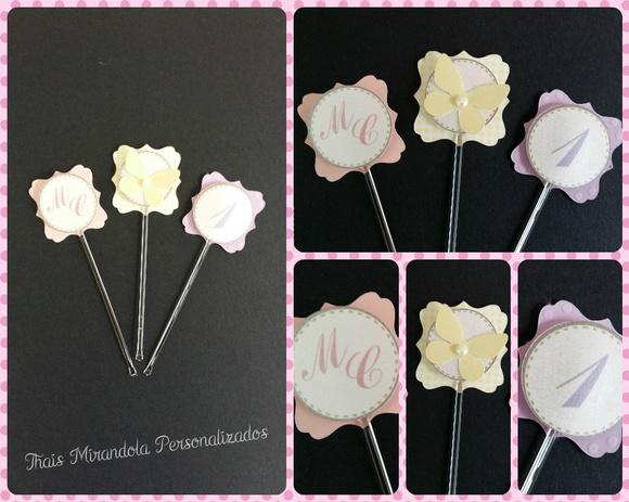 30 toppers 3D Jardim das Borboletas, com palitinho