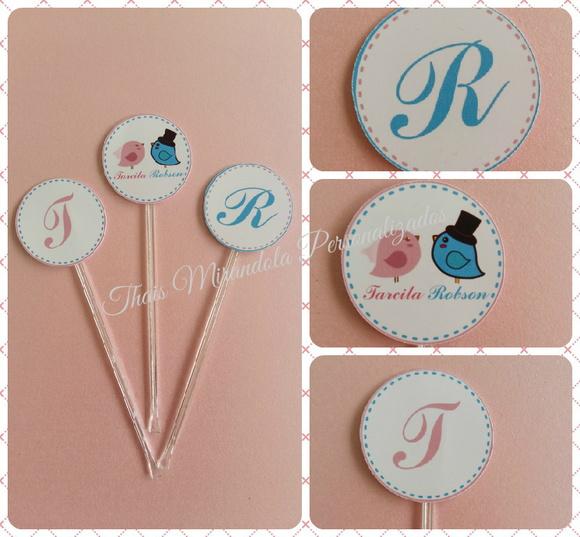 30 toppers Simples Passarinhos, com palitinho