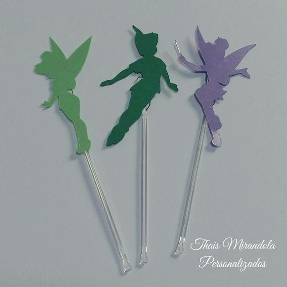 30 toppers 3D Sininho e Peter Pan, com palitinho