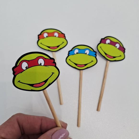 30 toppers Simples Tartarugas Ninja, com palitinho