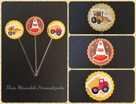 30 toppers 3D Tratores, com palitinho