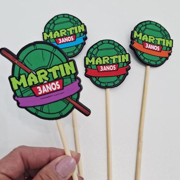 30 toppers 3D Tartarugas Ninja, com palitinho